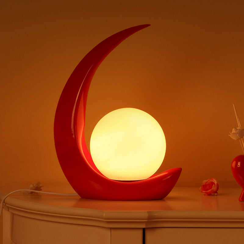 Contemporary Creative Moon Orb Resin Glass 1-Light Table Lamp For Bedroom