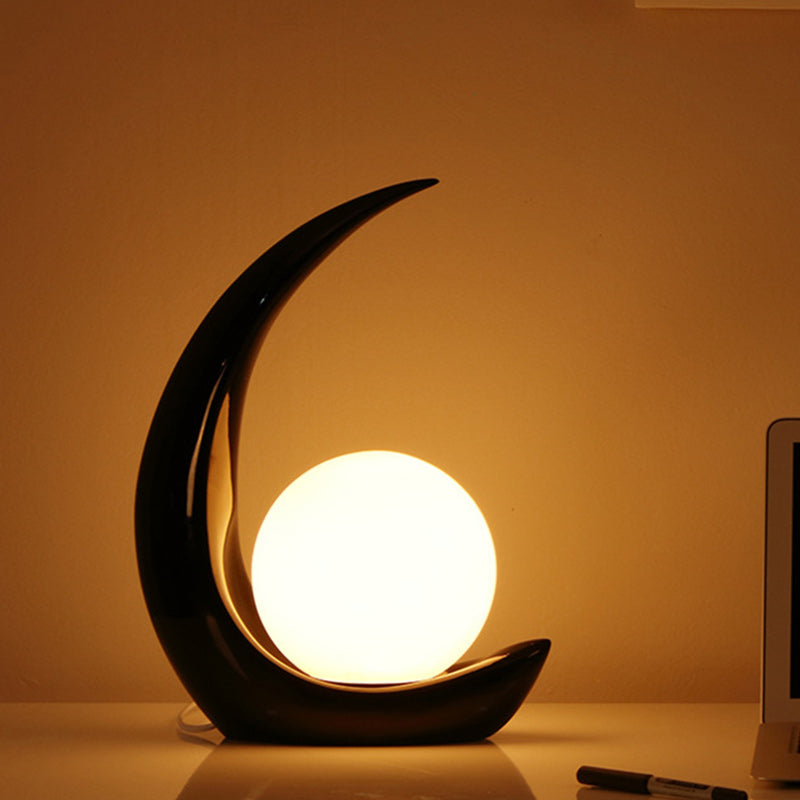 Contemporary Creative Moon Orb Resin Glass 1-Light Table Lamp For Bedroom