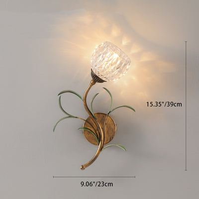 Modern Art Deco Flower Leaf Crystal Glass Iron 1/2 Light Wall Sconce Lamp For Bedroom