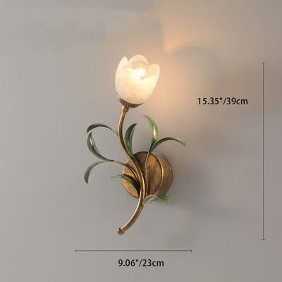 Modern Art Deco Flower Leaf Crystal Glass Iron 1/2 Light Wall Sconce Lamp For Bedroom