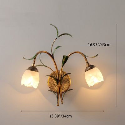 Modern Art Deco Flower Leaf Crystal Glass Iron 1/2 Light Wall Sconce Lamp For Bedroom