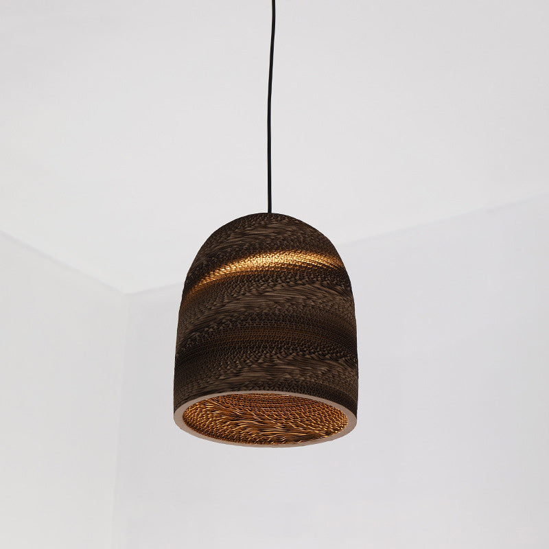 Traditional Japanese Square Umbrella Wide Bell Corrugated Paper 1-Light Pendant Light For Bedroom