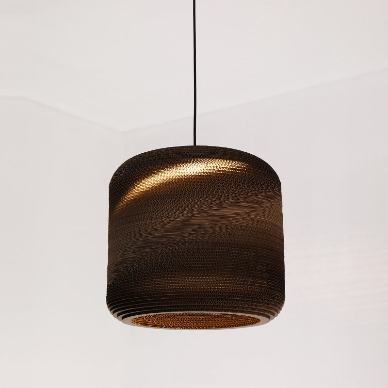 Traditional Japanese Square Umbrella Wide Bell Corrugated Paper 1-Light Pendant Light For Bedroom