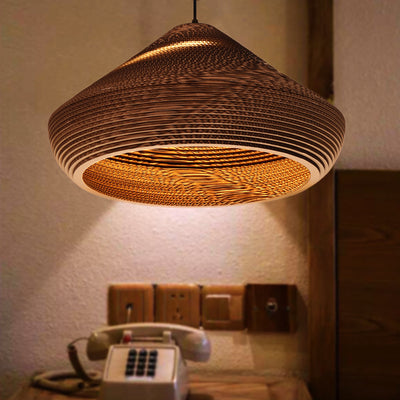 Traditional Japanese Hat Shape Plum Blossom Six Petals Long Tapered Round Corrugated Paper 1-Light Pendant Light For Living Room