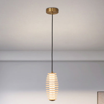 Contemporary Scandinavian Round Hollow Acrylic Mica Copper LED Pendant Light For Bedroom