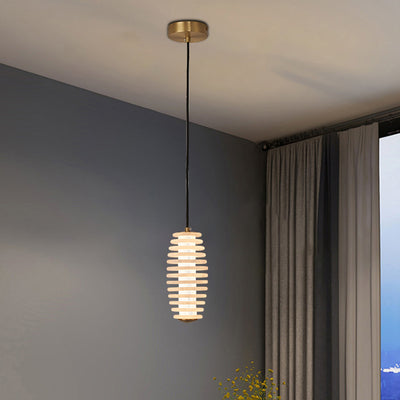 Contemporary Scandinavian Round Hollow Acrylic Mica Copper LED Pendant Light For Bedroom