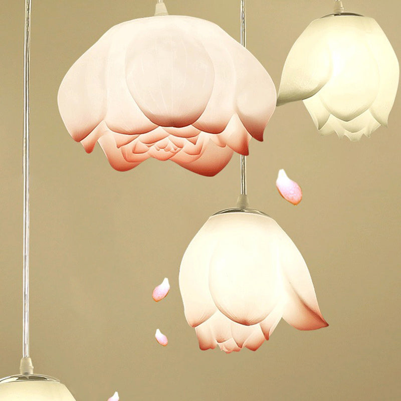 Traditional Chinese Lotus Flower ABS Resin Hardware 1-Light Pendant Light For Living Room