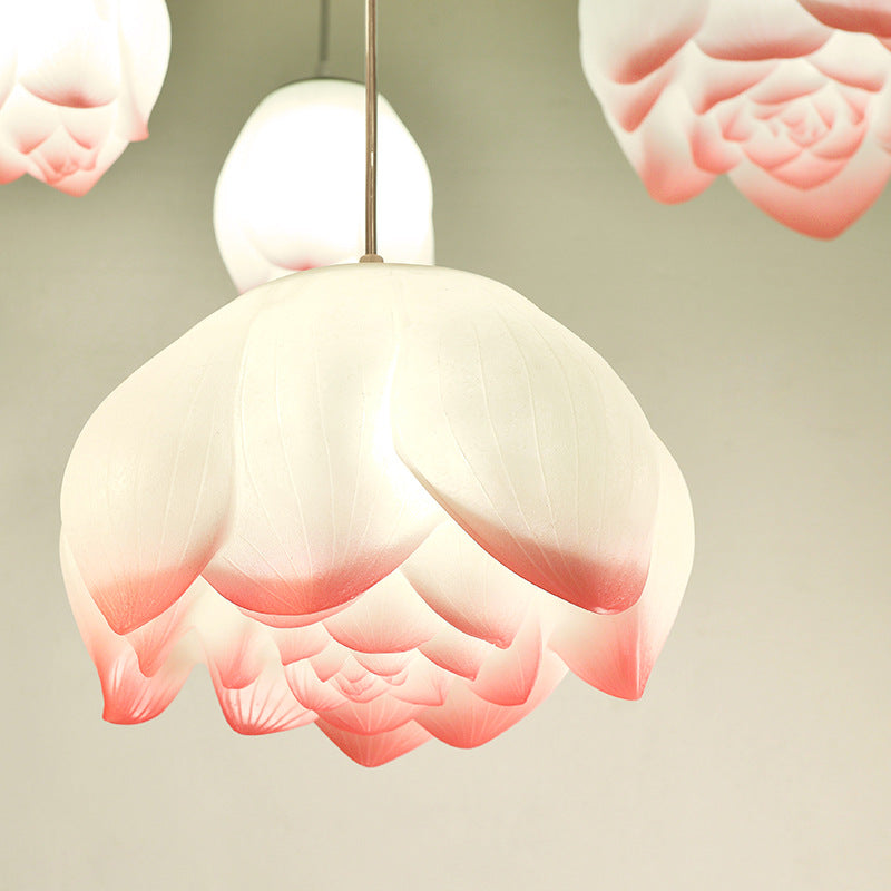 Traditional Chinese Lotus Flower ABS Resin Hardware 1-Light Pendant Light For Living Room