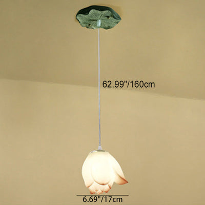 Traditional Chinese Lotus Flower ABS Resin Hardware 1-Light Pendant Light For Living Room