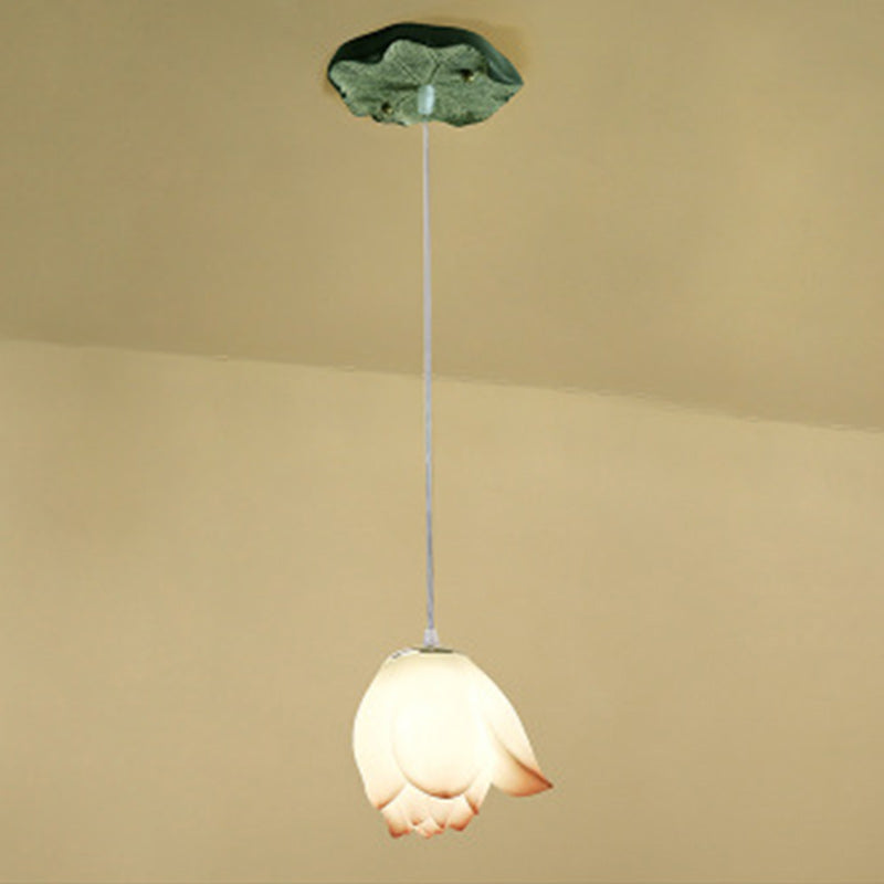 Traditional Chinese Lotus Flower ABS Resin Hardware 1-Light Pendant Light For Living Room