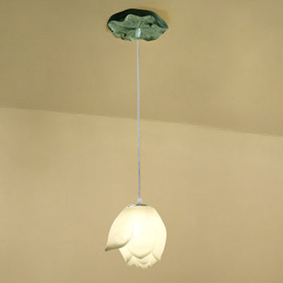 Traditional Chinese Lotus Flower ABS Resin Hardware 1-Light Pendant Light For Living Room