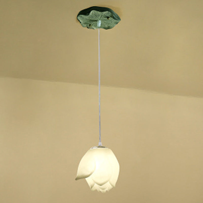 Traditional Chinese Lotus Flower ABS Resin Hardware 1-Light Pendant Light For Living Room