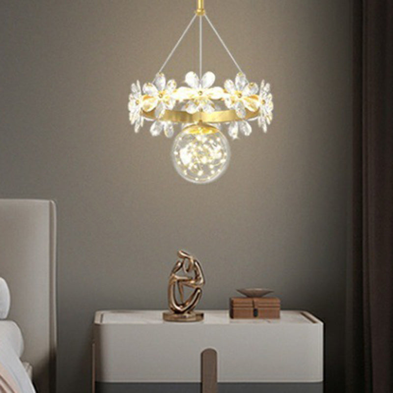 Modern Luxury Butterfly Round Acrylic Crystal Hardware LED Pendant Light For Living Room