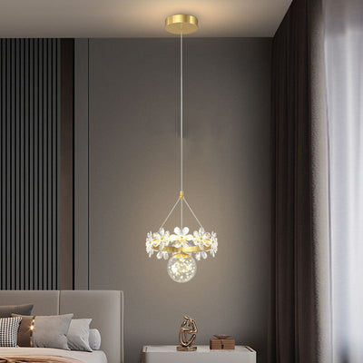 Modern Luxury Butterfly Round Acrylic Crystal Hardware LED Pendant Light For Living Room