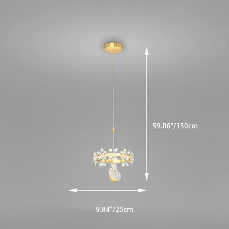 Modern Luxury Butterfly Round Acrylic Crystal Hardware LED Pendant Light For Living Room