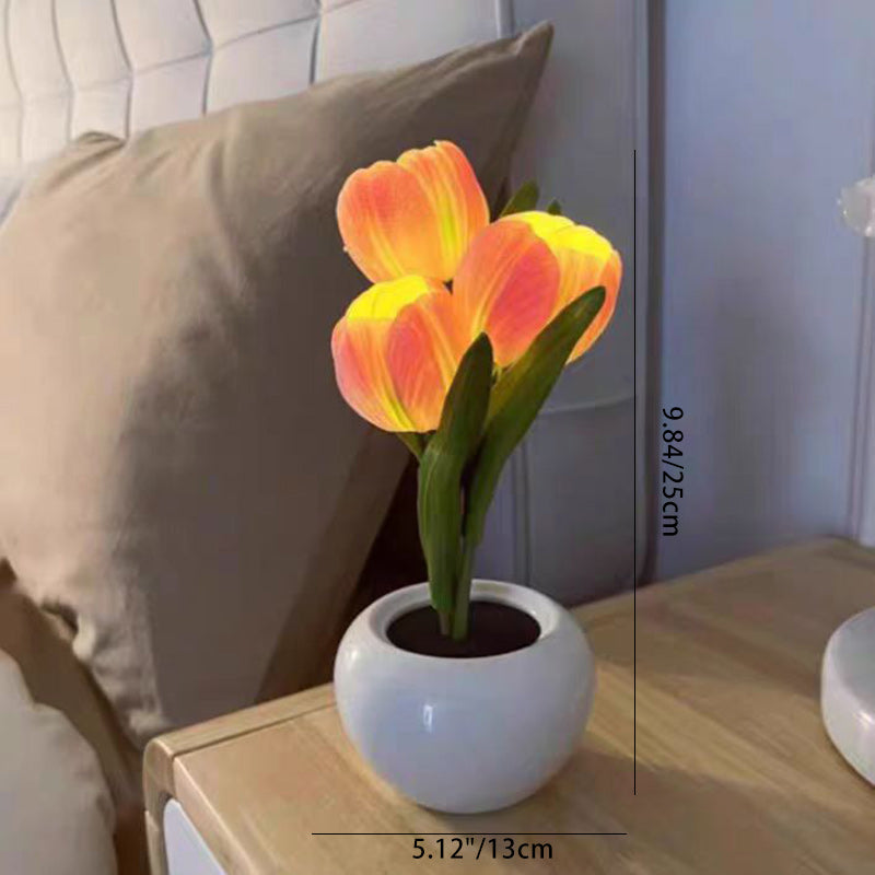 Modern Art Deco Tulip Bouquet PU Ceramic LED Table Lamp For Bedroom