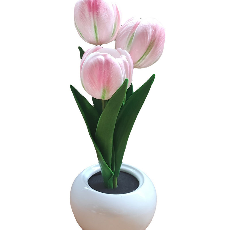 Modern Art Deco Tulip Bouquet PU Ceramic LED Table Lamp For Bedroom