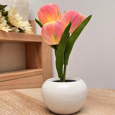 Modern Art Deco Tulip Bouquet PU Ceramic LED Table Lamp For Bedroom