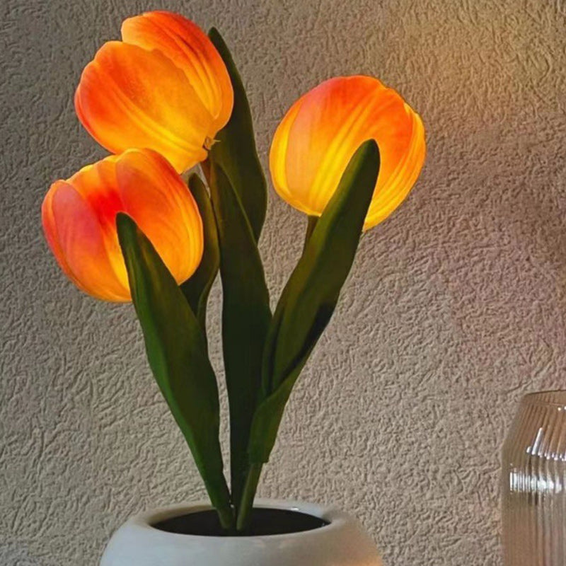 Modern Art Deco Tulip Bouquet PU Ceramic LED Table Lamp For Bedroom