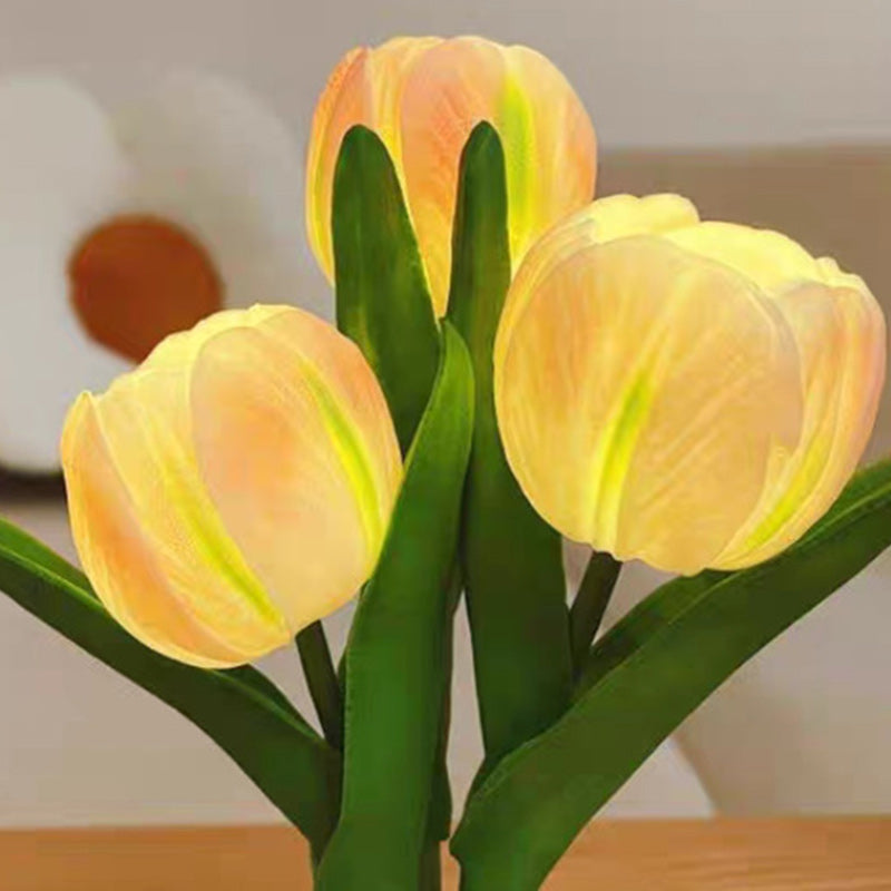 Modern Art Deco Tulip Bouquet PU Ceramic LED Table Lamp For Bedroom