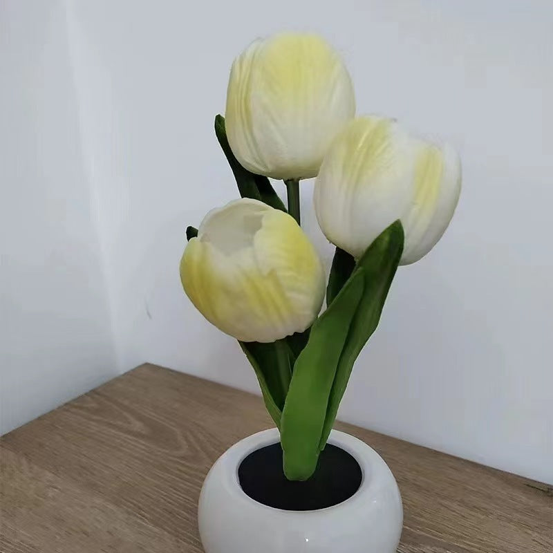 Modern Art Deco Tulip Bouquet PU Ceramic LED Table Lamp For Bedroom