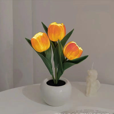 Modern Art Deco Tulip Bouquet PU Ceramic LED Table Lamp For Bedroom