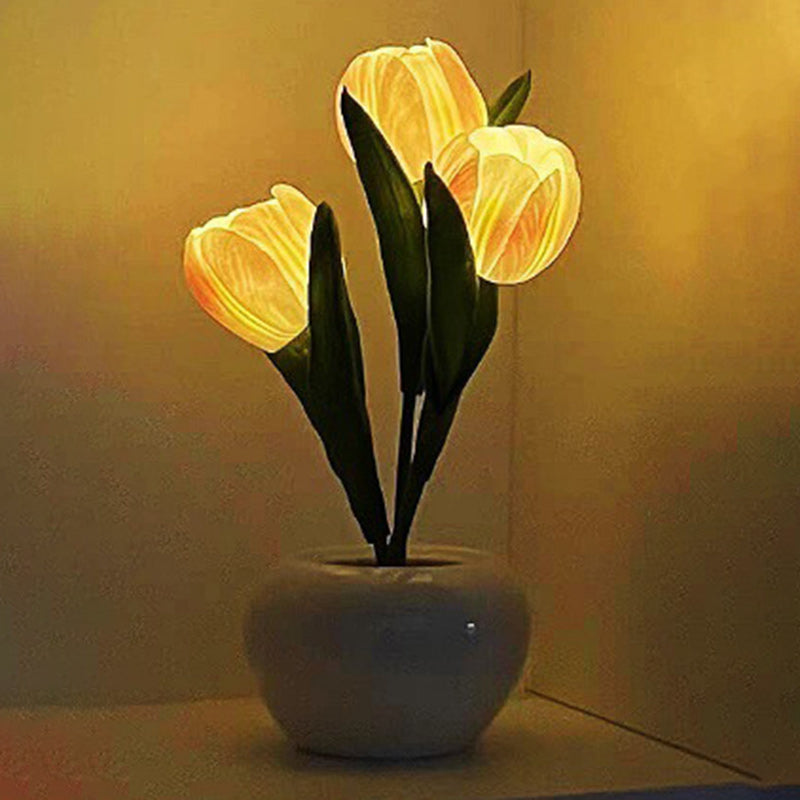 Modern Art Deco Tulip Bouquet PU Ceramic LED Table Lamp For Bedroom