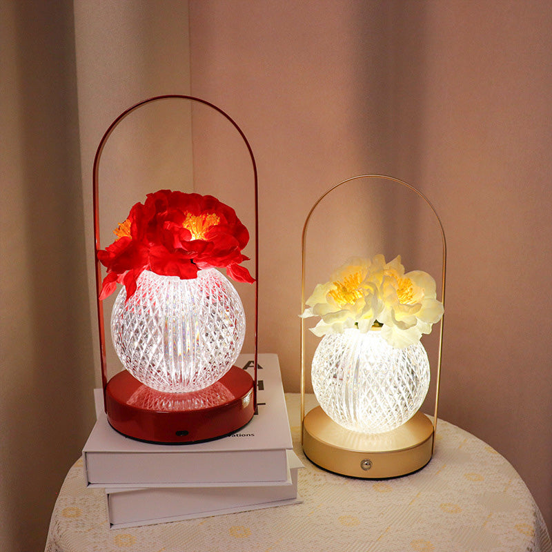 Contemporary Creative Carnation Round Plastic LED Table Lamp For Bedroom