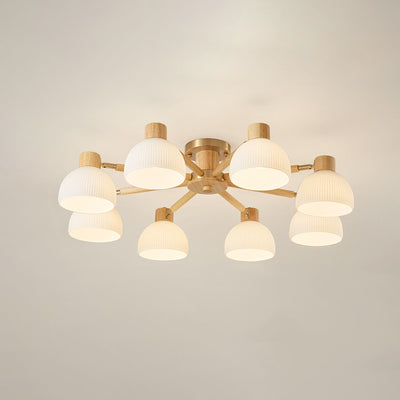 Contemporary Scandinavian Semi-Round Branch Glass Wood 3/6/8 Light Semi-Flush Mount Ceiling Light For Bedroom