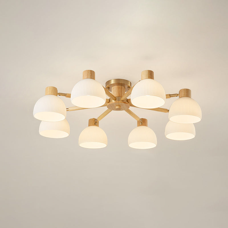 Contemporary Scandinavian Semi-Round Branch Glass Wood 3/6/8 Light Semi-Flush Mount Ceiling Light For Bedroom