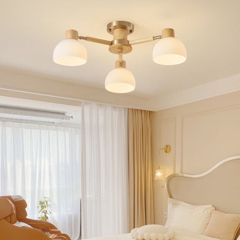 Contemporary Scandinavian Semi-Round Branch Glass Wood 3/6/8 Light Semi-Flush Mount Ceiling Light For Bedroom