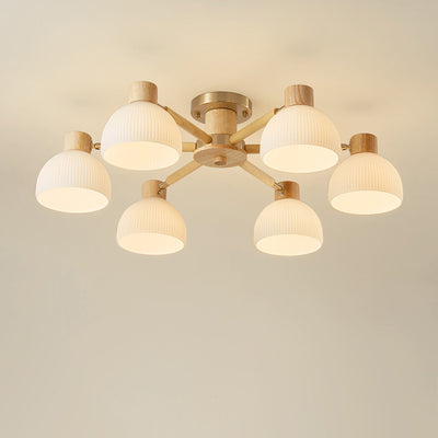 Contemporary Scandinavian Semi-Round Branch Glass Wood 3/6/8 Light Semi-Flush Mount Ceiling Light For Bedroom