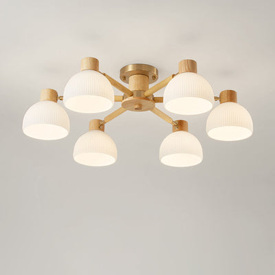 Contemporary Scandinavian Semi-Round Branch Glass Wood 3/6/8 Light Semi-Flush Mount Ceiling Light For Bedroom