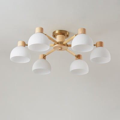 Contemporary Scandinavian Semi-Round Branch Glass Wood 3/6/8 Light Semi-Flush Mount Ceiling Light For Bedroom