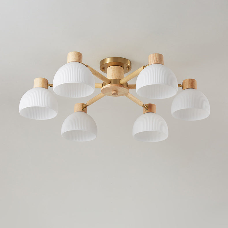 Contemporary Scandinavian Semi-Round Branch Glass Wood 3/6/8 Light Semi-Flush Mount Ceiling Light For Bedroom