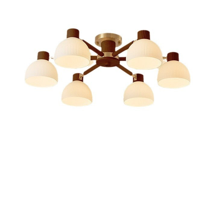 Contemporary Scandinavian Semi-Round Branch Glass Wood 3/6/8 Light Semi-Flush Mount Ceiling Light For Bedroom