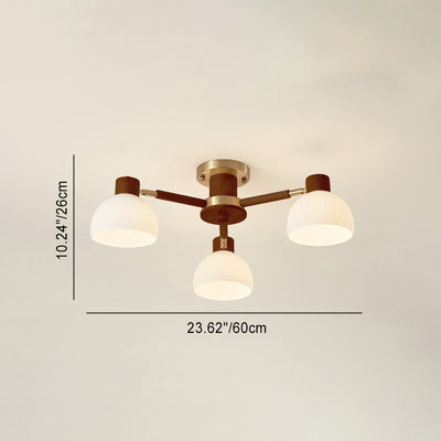 Contemporary Scandinavian Semi-Round Branch Glass Wood 3/6/8 Light Semi-Flush Mount Ceiling Light For Bedroom