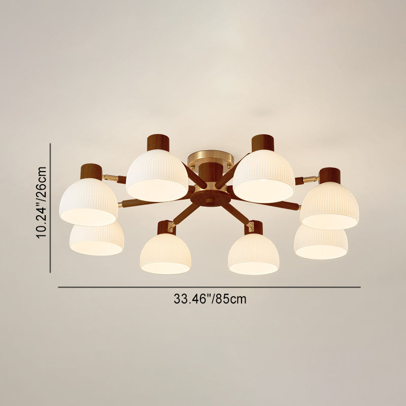 Contemporary Scandinavian Semi-Round Branch Glass Wood 3/6/8 Light Semi-Flush Mount Ceiling Light For Bedroom