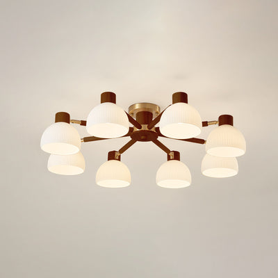 Contemporary Scandinavian Semi-Round Branch Glass Wood 3/6/8 Light Semi-Flush Mount Ceiling Light For Bedroom