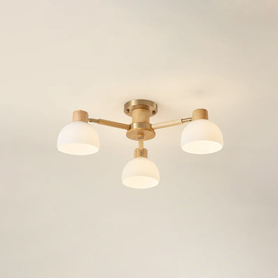 Contemporary Scandinavian Semi-Round Branch Glass Wood 3/6/8 Light Semi-Flush Mount Ceiling Light For Bedroom