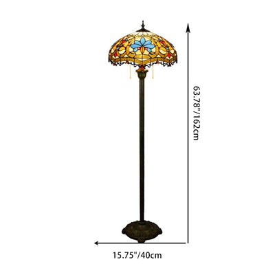 Traditional Tiffany Round Petal Glass Resin Iron 1-Light Standing Floor Lamp For Living Room