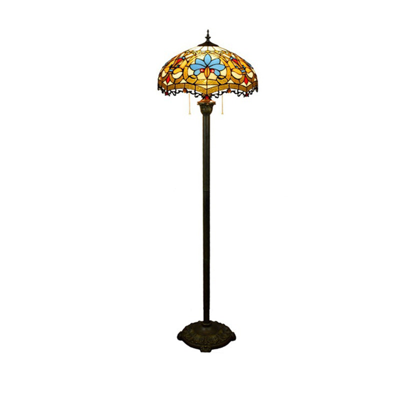 Traditional Tiffany Round Petal Glass Resin Iron 1-Light Standing Floor Lamp For Living Room