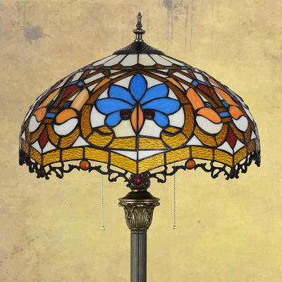 Traditional Tiffany Round Petal Glass Resin Iron 1-Light Standing Floor Lamp For Living Room