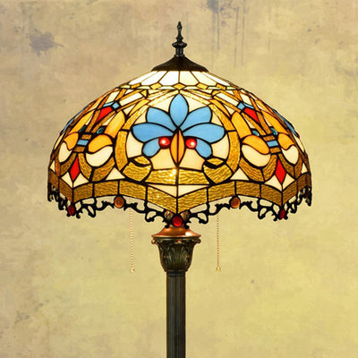 Traditional Tiffany Round Petal Glass Resin Iron 1-Light Standing Floor Lamp For Living Room