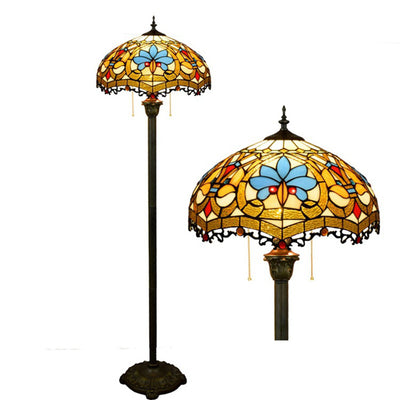 Traditional Tiffany Round Petal Glass Resin Iron 1-Light Standing Floor Lamp For Living Room