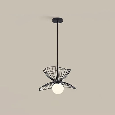 Contemporary Scandinavian Round Funnel Cutout Glass Iron 1-Light Pendant Light For Bedroom