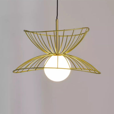 Contemporary Scandinavian Round Funnel Cutout Glass Iron 1-Light Pendant Light For Bedroom