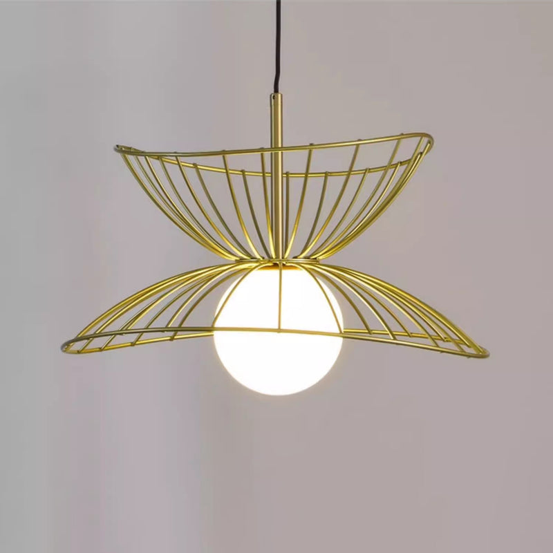 Contemporary Scandinavian Round Funnel Cutout Glass Iron 1-Light Pendant Light For Bedroom