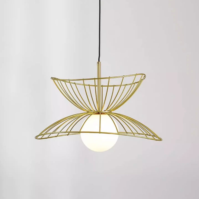 Contemporary Scandinavian Round Funnel Cutout Glass Iron 1-Light Pendant Light For Bedroom