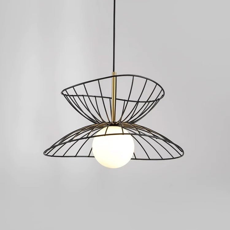 Contemporary Scandinavian Round Funnel Cutout Glass Iron 1-Light Pendant Light For Bedroom